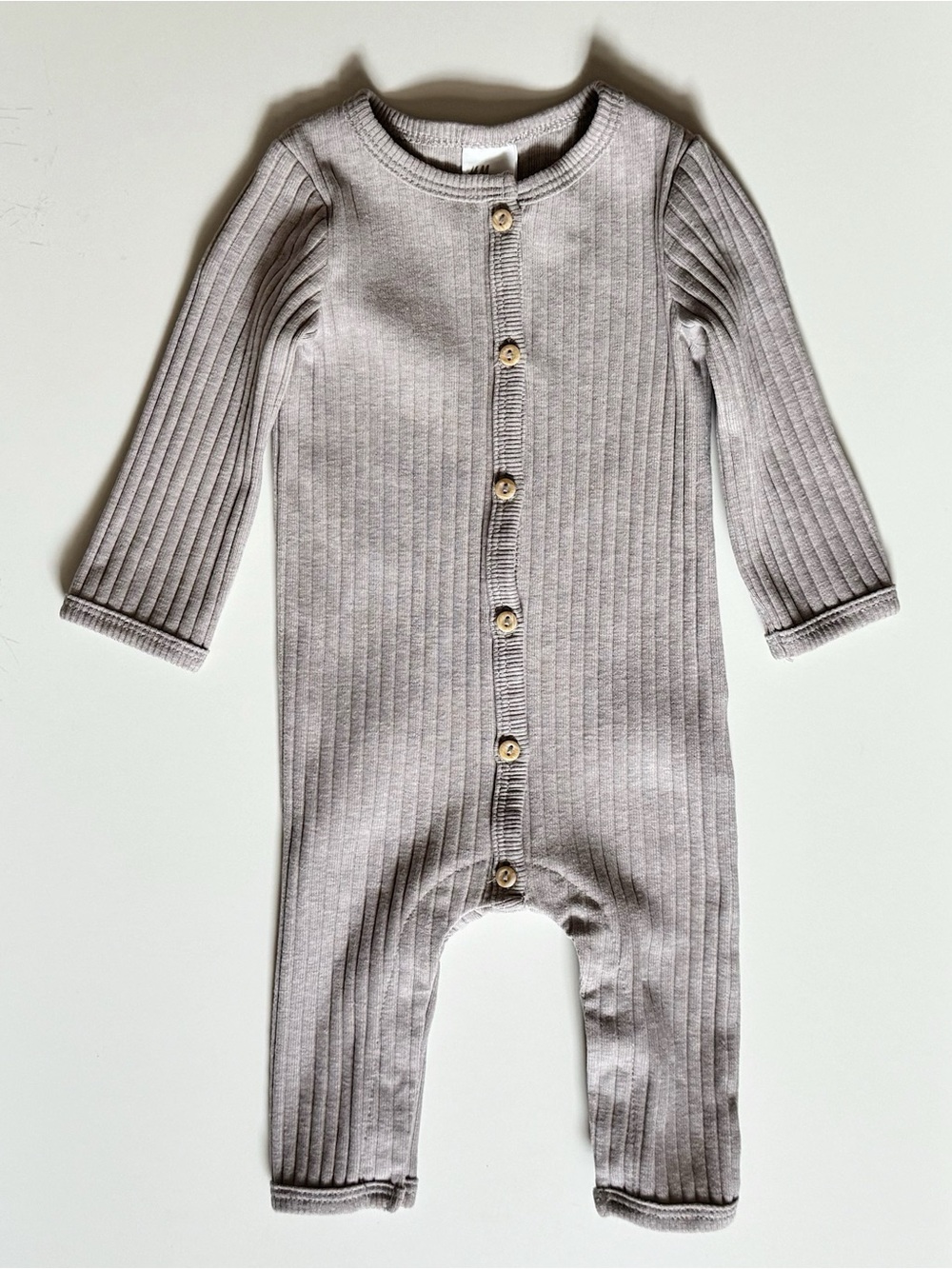 2-4 month autumn rib knit romper • long sleeve unisex taupe onesie • cotton